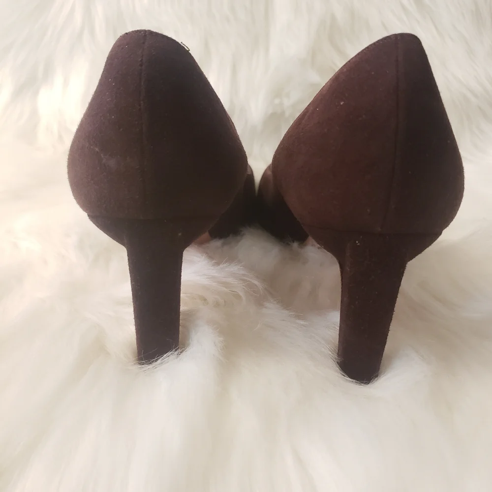 St John Leather & Suede Square Pointy Toe Pumps Size 38.5/US 8